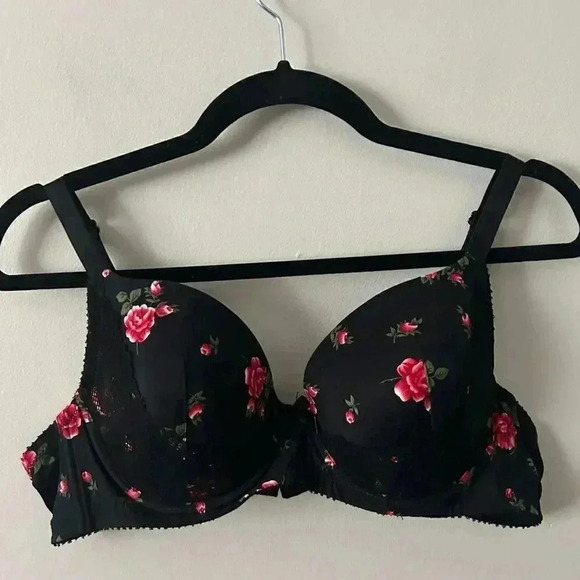 NWOT CASEY PLUNGE MOLDED T-SHIRT BRA - BLACK W/ ROSE PRINT 38C - Picture 3 of 7